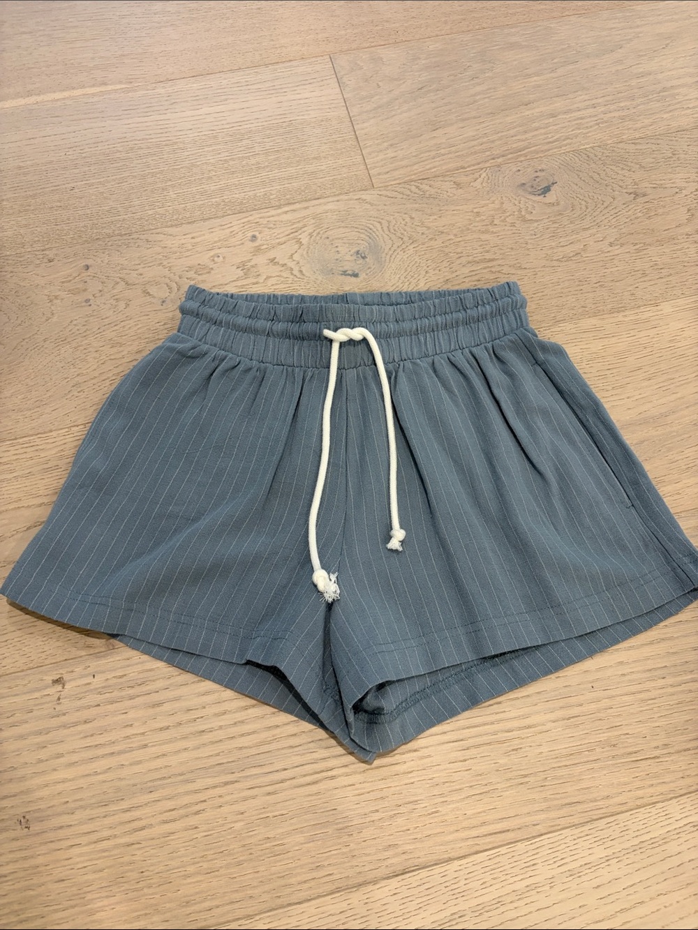 Women's Blue Pinstripe Drawstring Shorts